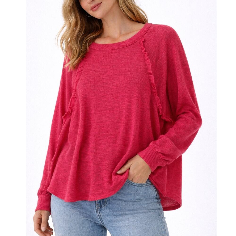 Pilcro Anthropologie Pink Ruffle Trim Boho Long Sleeve Top Medium